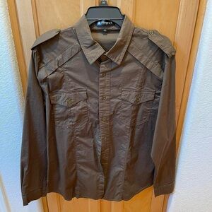 Men’s Tan Brown Allegra K Military Style Shirt Size Small